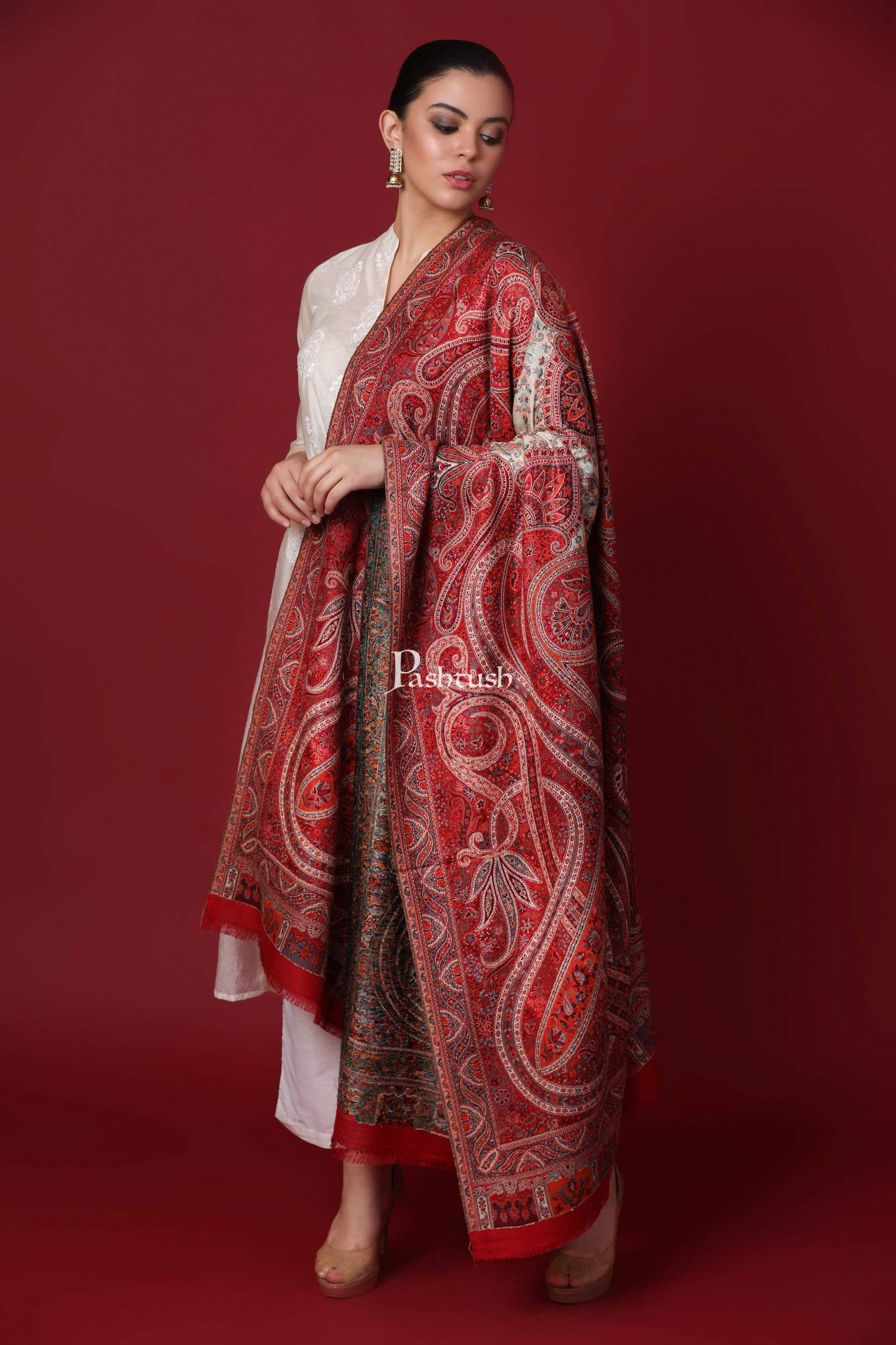 Pashtush Shawl Store Shawl Pashtush Womens Antique Heritage Design, Jamawar Shawl, Fine Wool