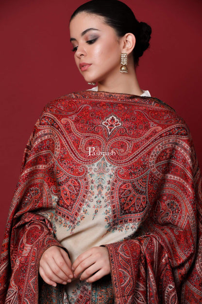 Pashtush Shawl Store Shawl Pashtush Womens Antique Heritage Design, Jamawar Shawl, Fine Wool