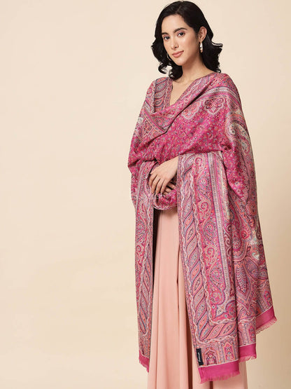 Pashtush India Womens Shawls Pashtush Womens Antique Look Jamawar Shawl, Rich Garden Aesthetic, Faux Pashmina, Fuschia