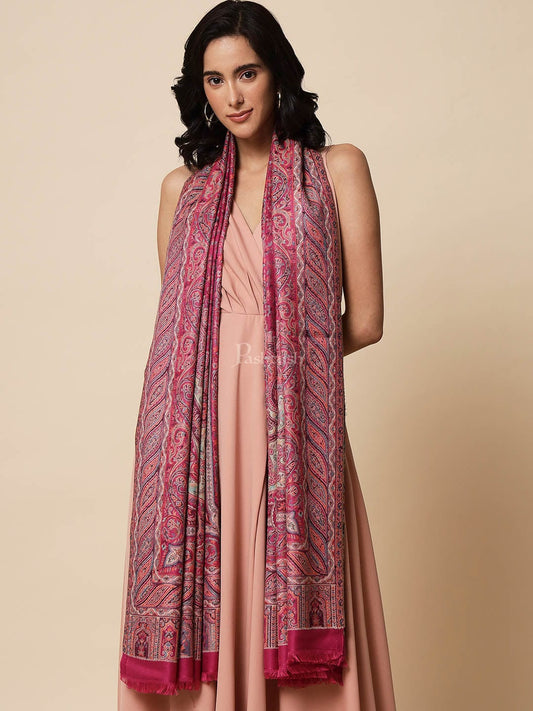 Pashtush India Womens Shawls Pashtush Womens Antique Look Jamawar Shawl, Rich Garden Aesthetic, Faux Pashmina, Fuschia