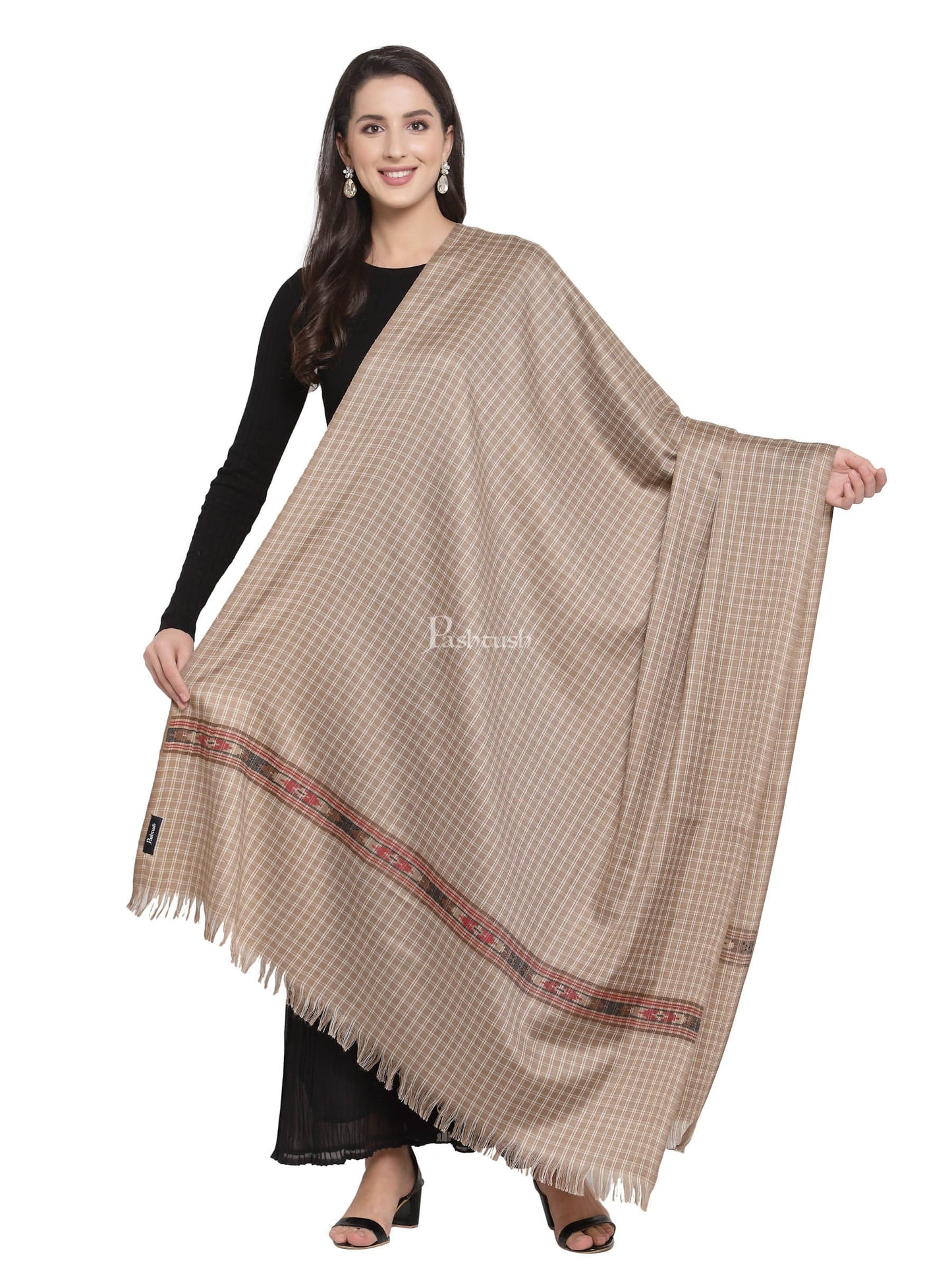 Pashtush India Womens Shawls Pashtush Womens Aztec Weave Shawl From Himachal, Beige