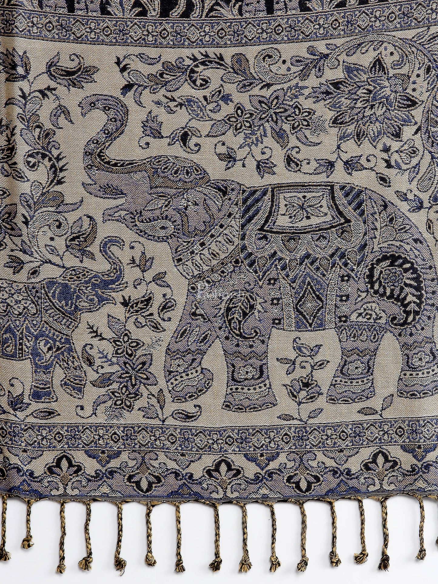 Pashtush India Womens Stoles and Scarves Scarf Pashtush Womens Bamboo Reversible Stole, Safari Animals, Elephant Design, Black