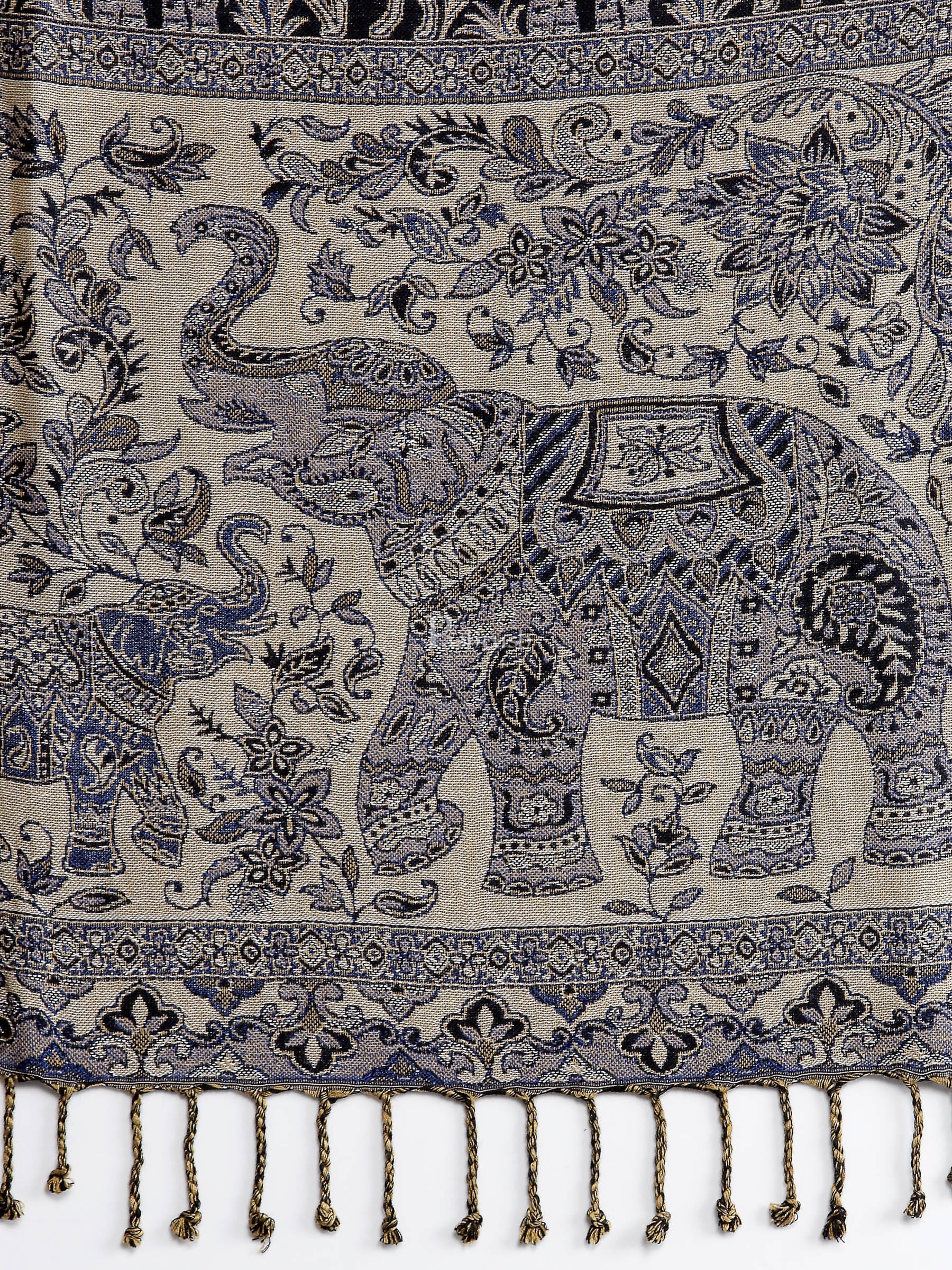 Pashtush India Womens Stoles and Scarves Scarf Pashtush Womens Bamboo Reversible Stole, Safari Animals, Elephant Design, Black