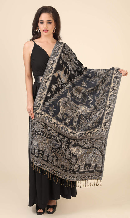 Pashtush India 70x200 Pashtush Womens Bamboo Reversible Stole, Tribal elephants