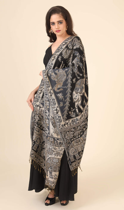 Pashtush India 70x200 Pashtush Womens Bamboo Reversible Stole, Tribal elephants