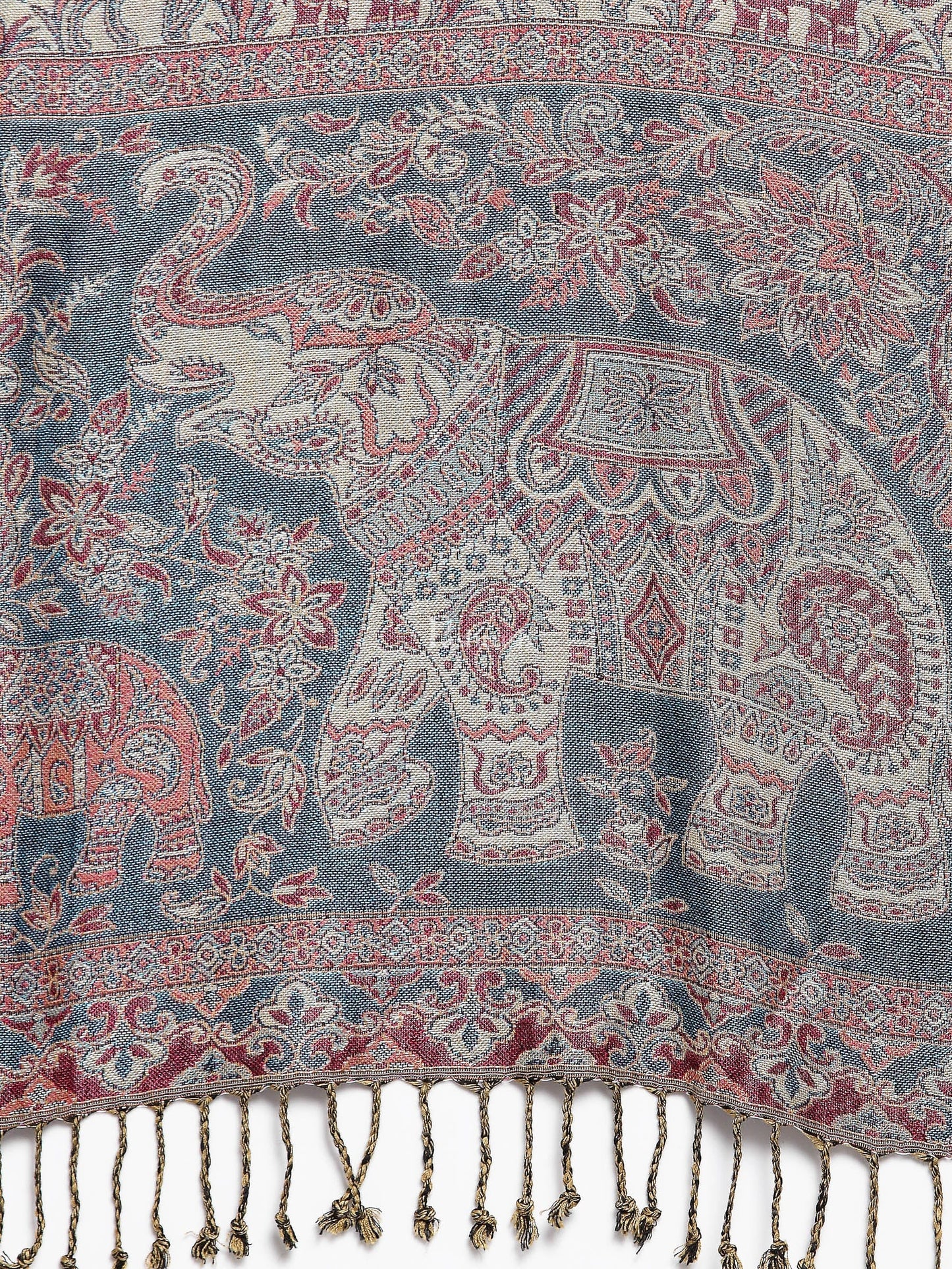 Pashtush India Womens Stoles and Scarves Scarf Pashtush Womens Bamboo Reversible Stole, Tribal Elephants, Azure