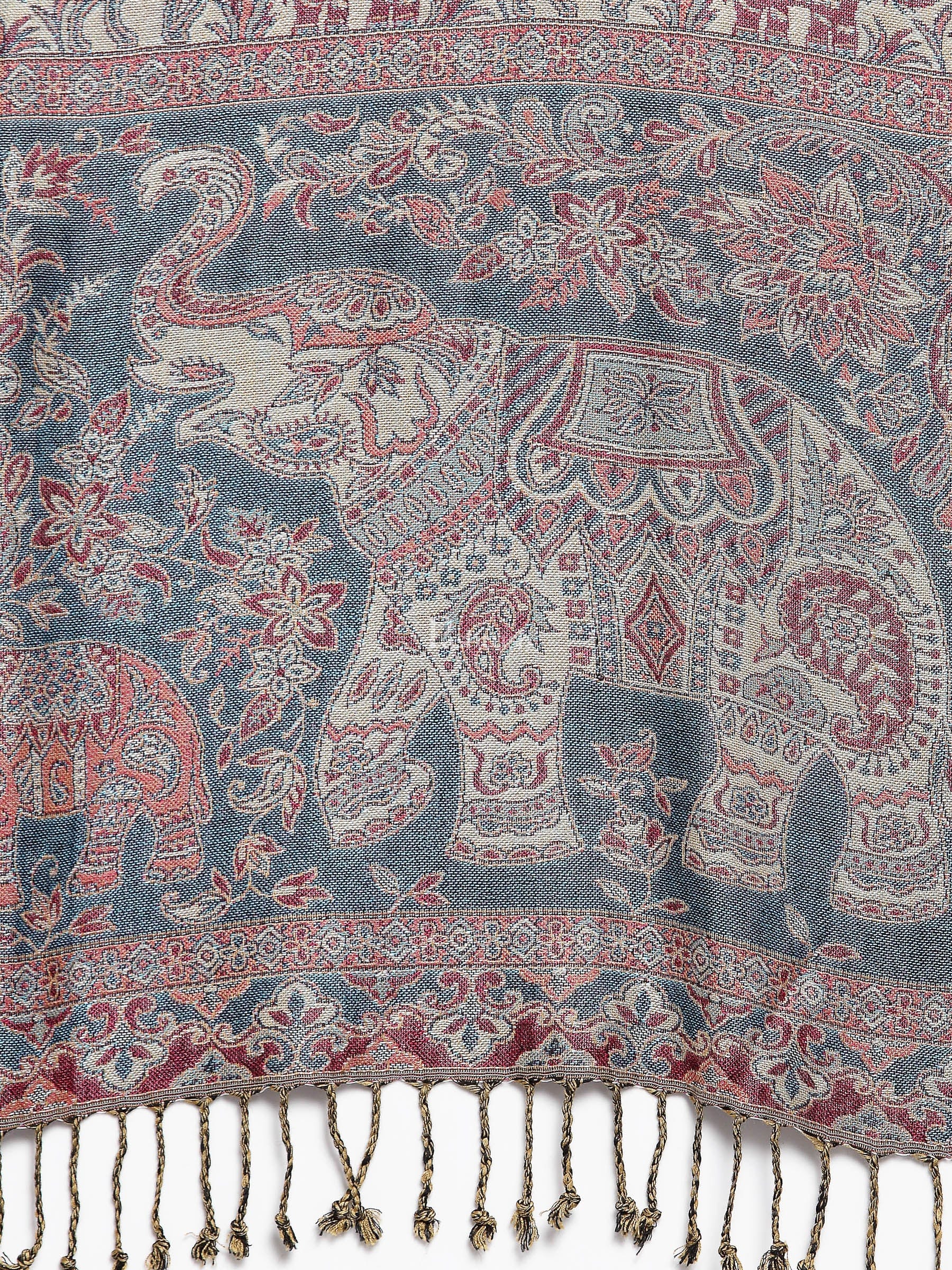 Pashtush India Womens Stoles and Scarves Scarf Pashtush Womens Bamboo Reversible Stole, Tribal Elephants, Azure