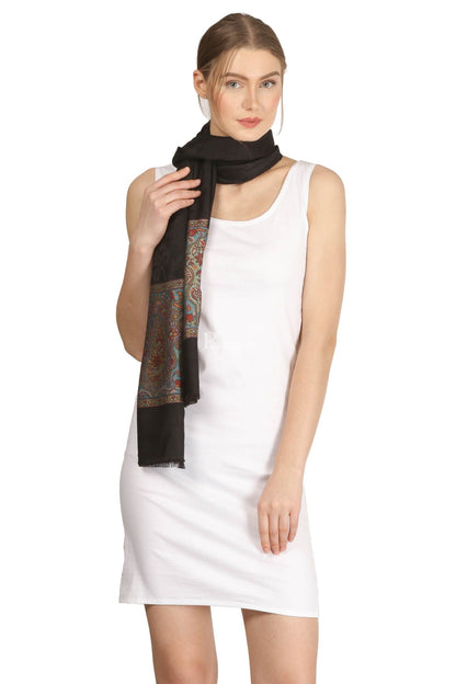 Pashtush India Womens Stoles and Scarves Scarf Pashtush Womens Bamboo Scarf, Woven Paisley Soft And Natural,Black