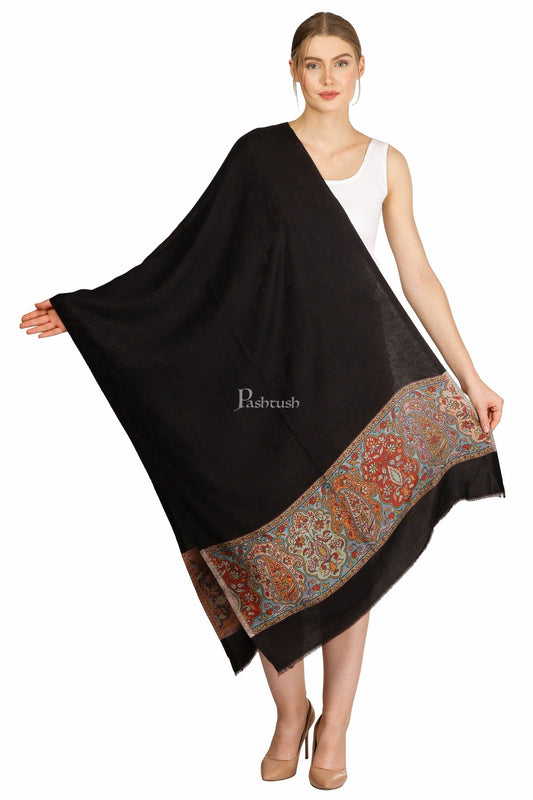 Pashtush India Womens Stoles and Scarves Scarf Pashtush Womens Bamboo Scarf, Woven Paisley Soft And Natural,Black