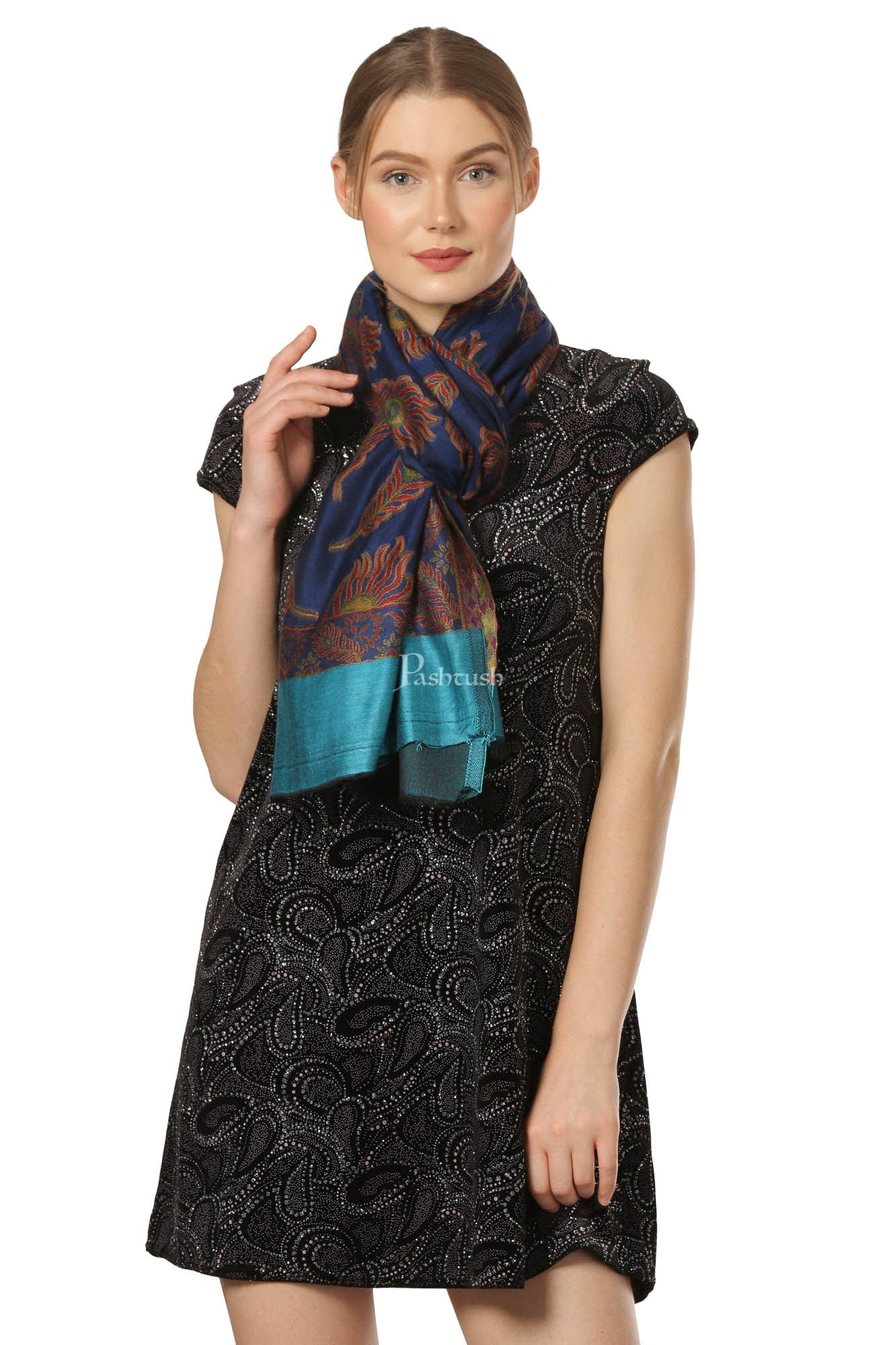 Pashtush India Womens Stoles and Scarves Scarf Pashtush Womens Bamboo Scarf, Woven Peacock Design, Soft And Natural
