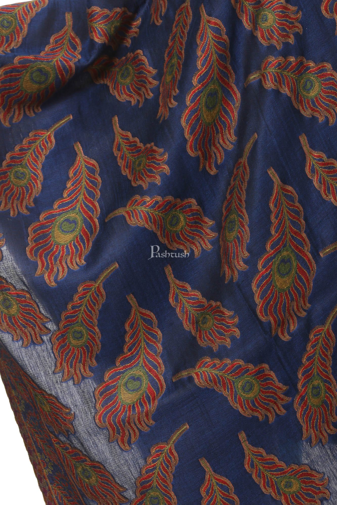 Pashtush India Womens Stoles and Scarves Scarf Pashtush Womens Bamboo Scarf, Woven Peacock Design, Soft And Natural