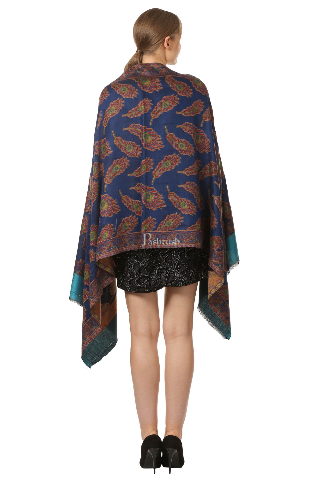 Pashtush India Womens Stoles and Scarves Scarf Pashtush Womens Bamboo Scarf, Woven Peacock Design, Soft And Natural