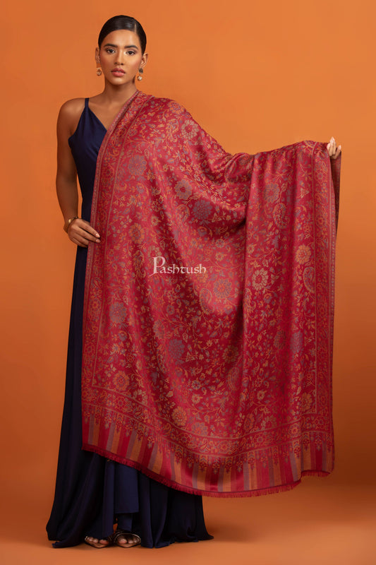 Pashtush India womens scarf and Stoles Pashtush Womens Bamboo Shawl, Pasiley Weave Design, Maroon