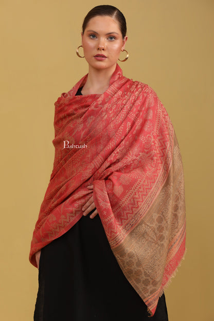 Pashtush India Womens Shawls Pashtush Womens Bamboo Shawl, Woven Ethnic Weave With Metallic Threads, Maroon
