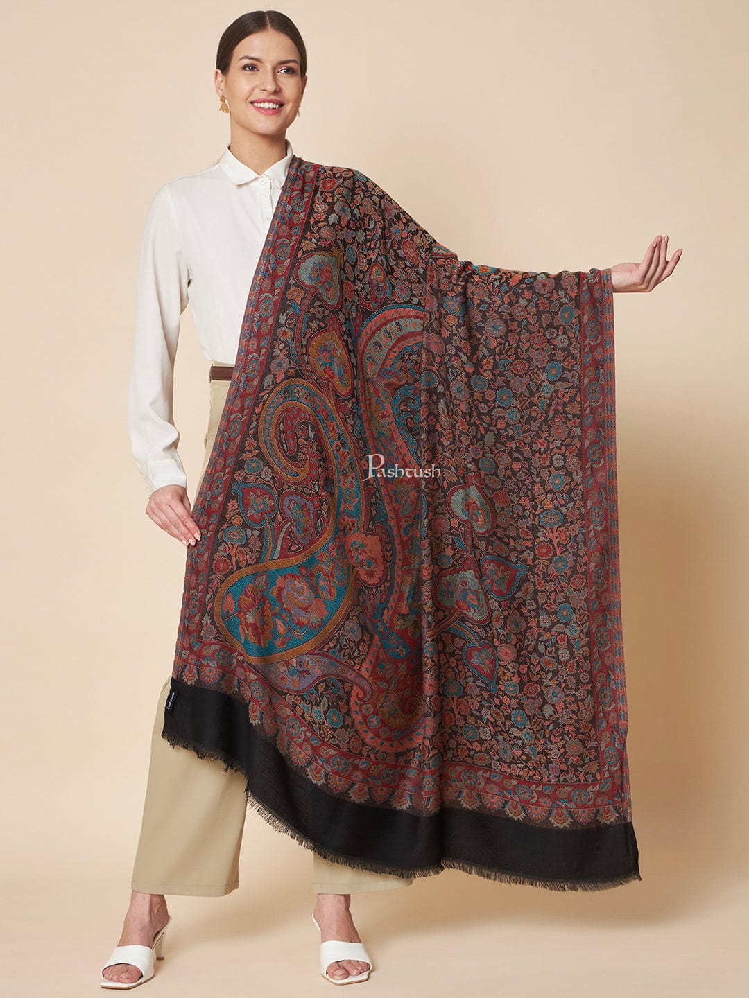 Pashtush India Womens Shawls Pashtush Womens Bamboo Shawl, Woven Jamawar Paisley Design, Multicolour