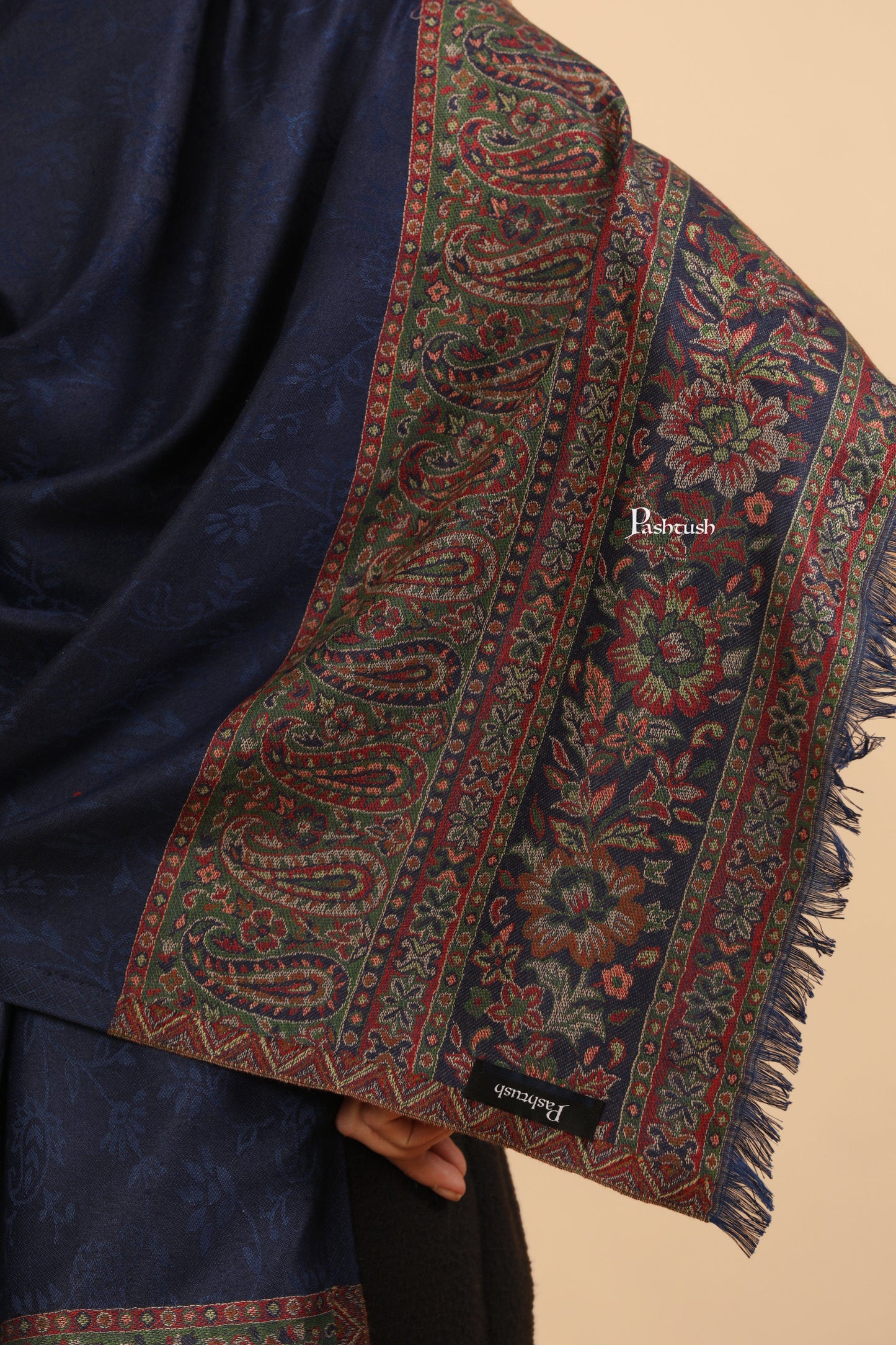 Pashtush India Womens Stoles and Scarves Scarf Pashtush Womens Bamboo Stole, Ambi Palla Design, Blue