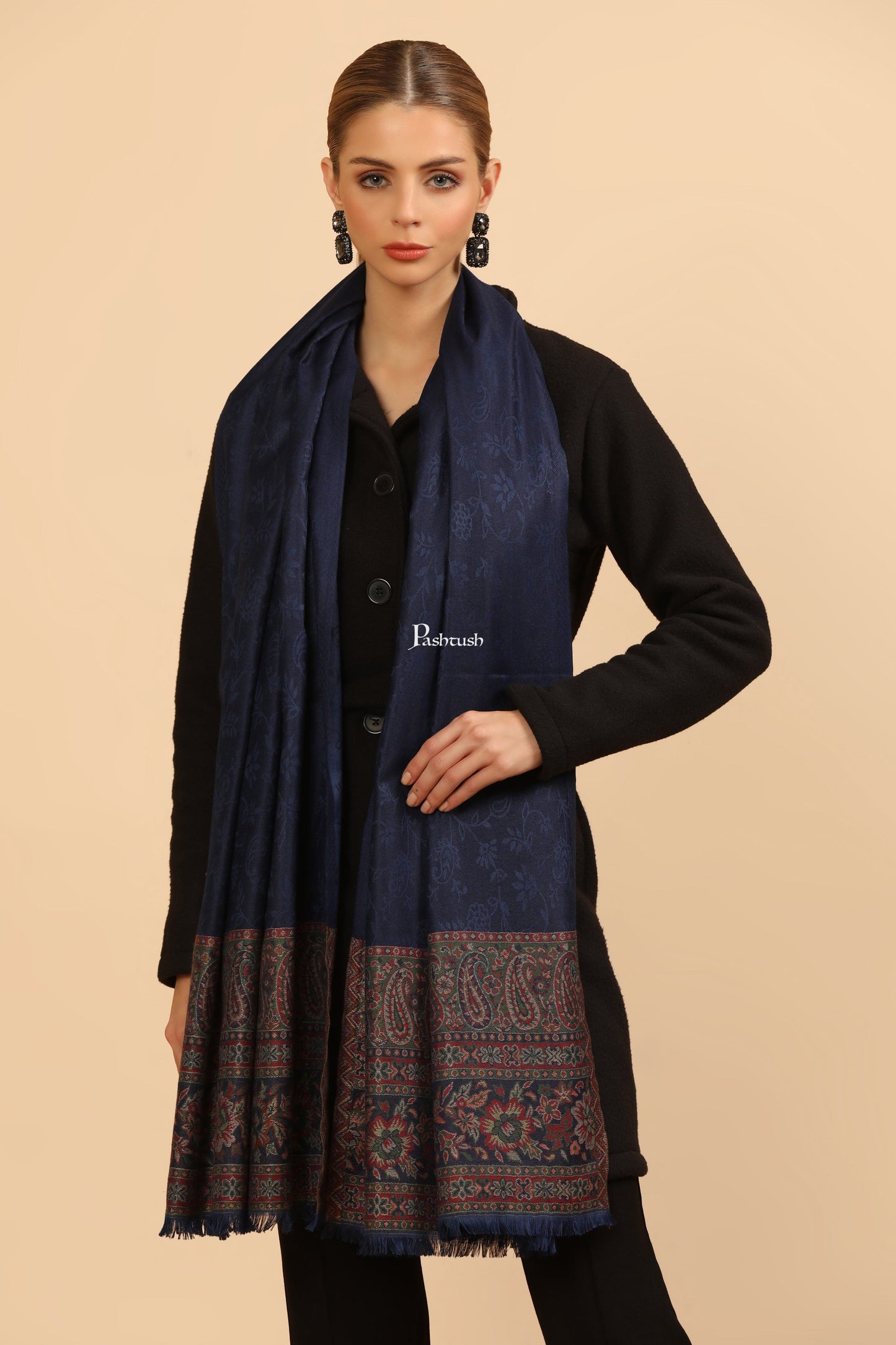Pashtush India Womens Stoles and Scarves Scarf Pashtush Womens Bamboo Stole, Ambi Palla Design, Blue