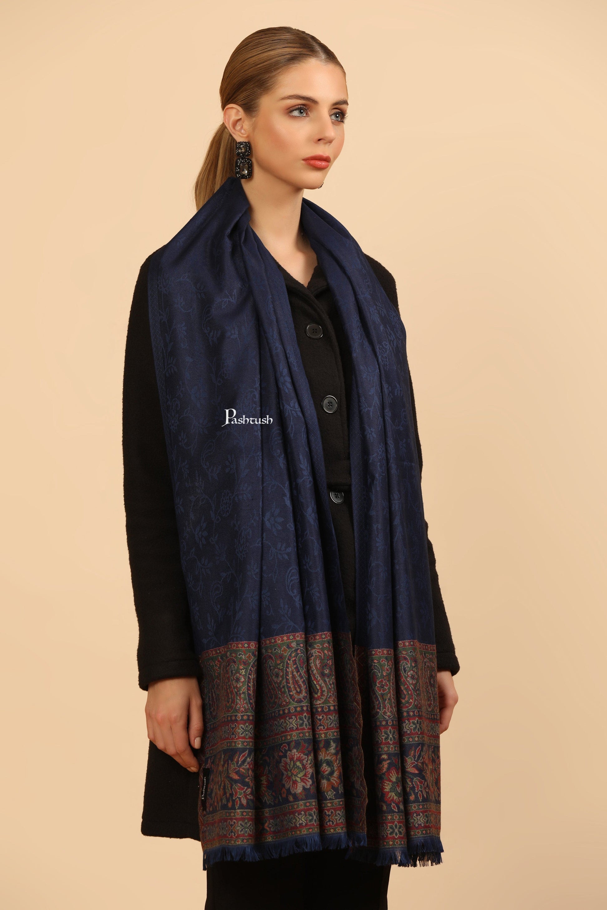 Pashtush India Womens Stoles and Scarves Scarf Pashtush Womens Bamboo Stole, Ambi Palla Design, Blue