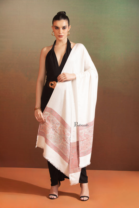 Pashtush India Womens Stoles and Scarves Scarf Pashtush Womens Bamboo Stole,  Design, Ivory