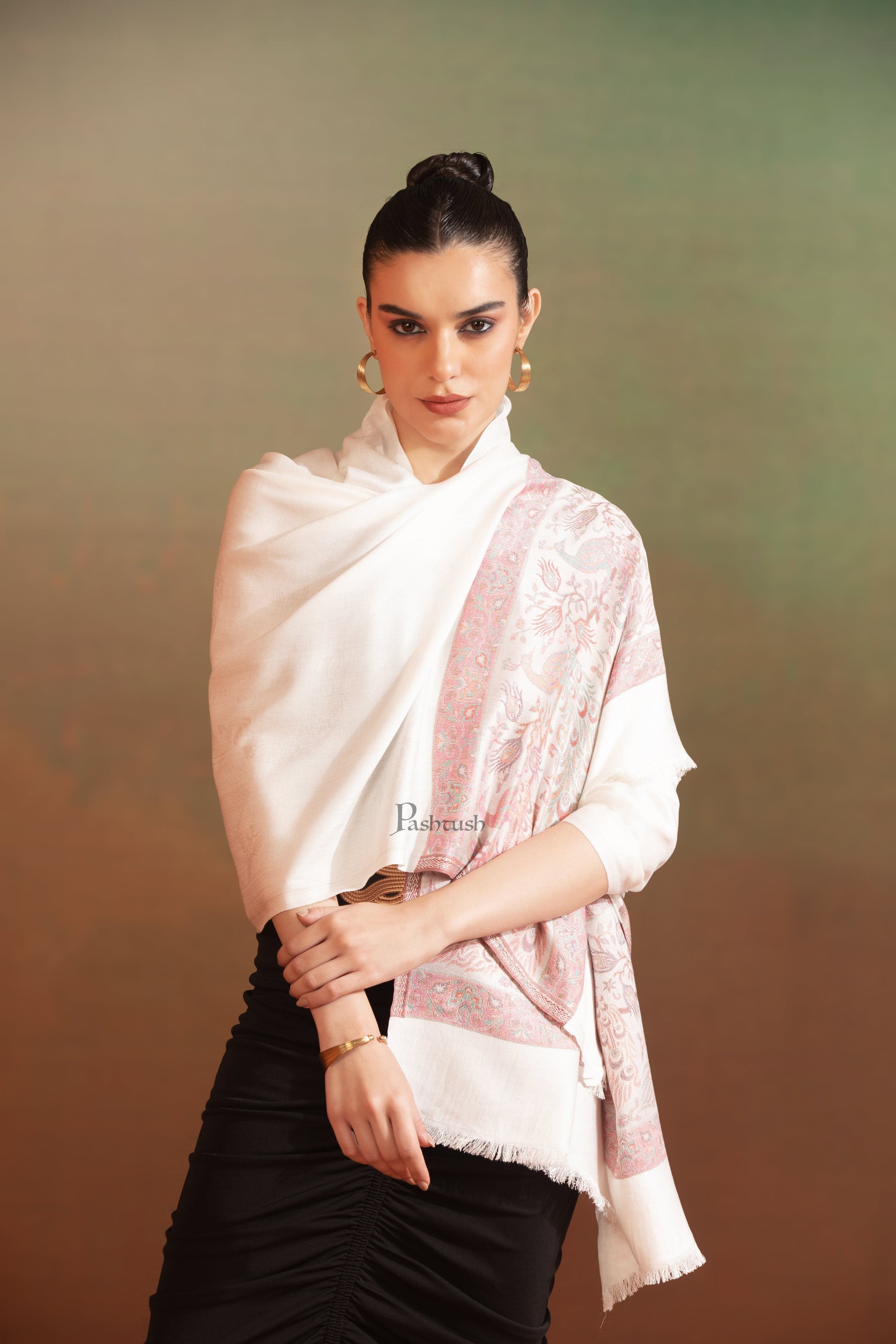 Pashtush India Womens Stoles and Scarves Scarf Pashtush Womens Bamboo Stole,  Design, Ivory