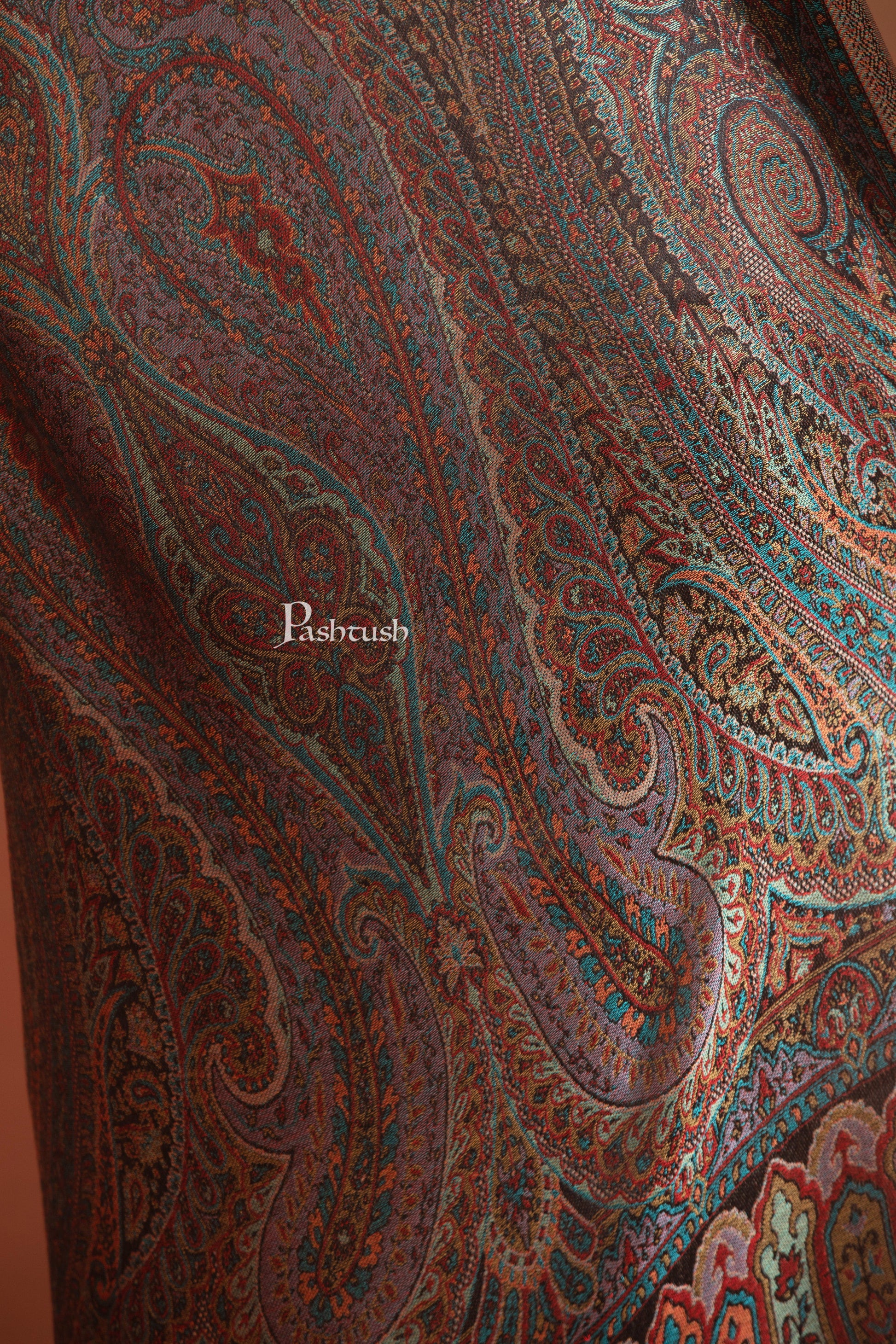 Pashtush India Womens Stoles and Scarves Scarf Pashtush Womens Bamboo Stole, Ethnic Jamawar Weave Design, Black