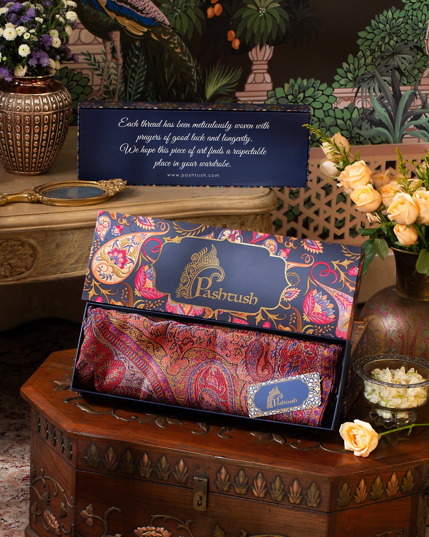 Pashtush India Gift Pack Pashtush Womens Bamboo Stole, Extra Soft Jamawar Paisley Design, Multicolour