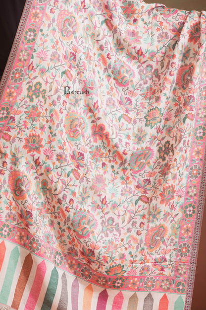Pashtush India Womens Stoles and Scarves Scarf Pashtush Womens Bamboo Stole, Floral Ethnic Weave Design, Ivory
