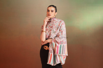 Pashtush India Womens Stoles and Scarves Scarf Pashtush Womens Bamboo Stole, Floral Ethnic Weave Design, Ivory