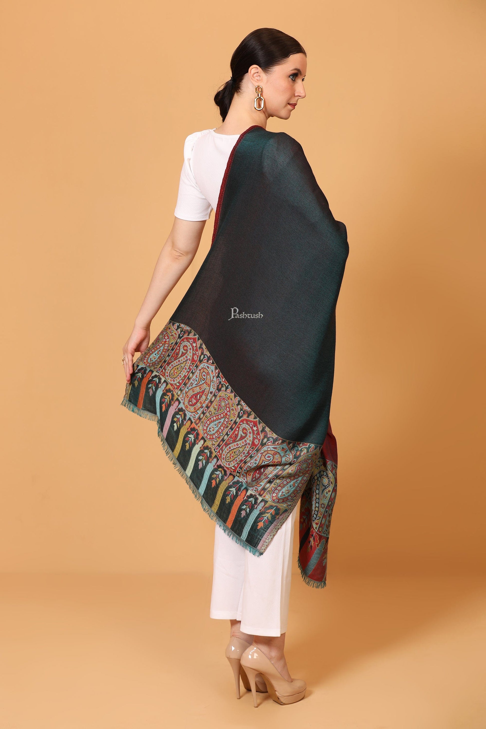 Pashtush India Womens Stoles and Scarves Scarf Pashtush womens Bamboo stole, Reversible Ethnic Weave Palla design, Multicolour