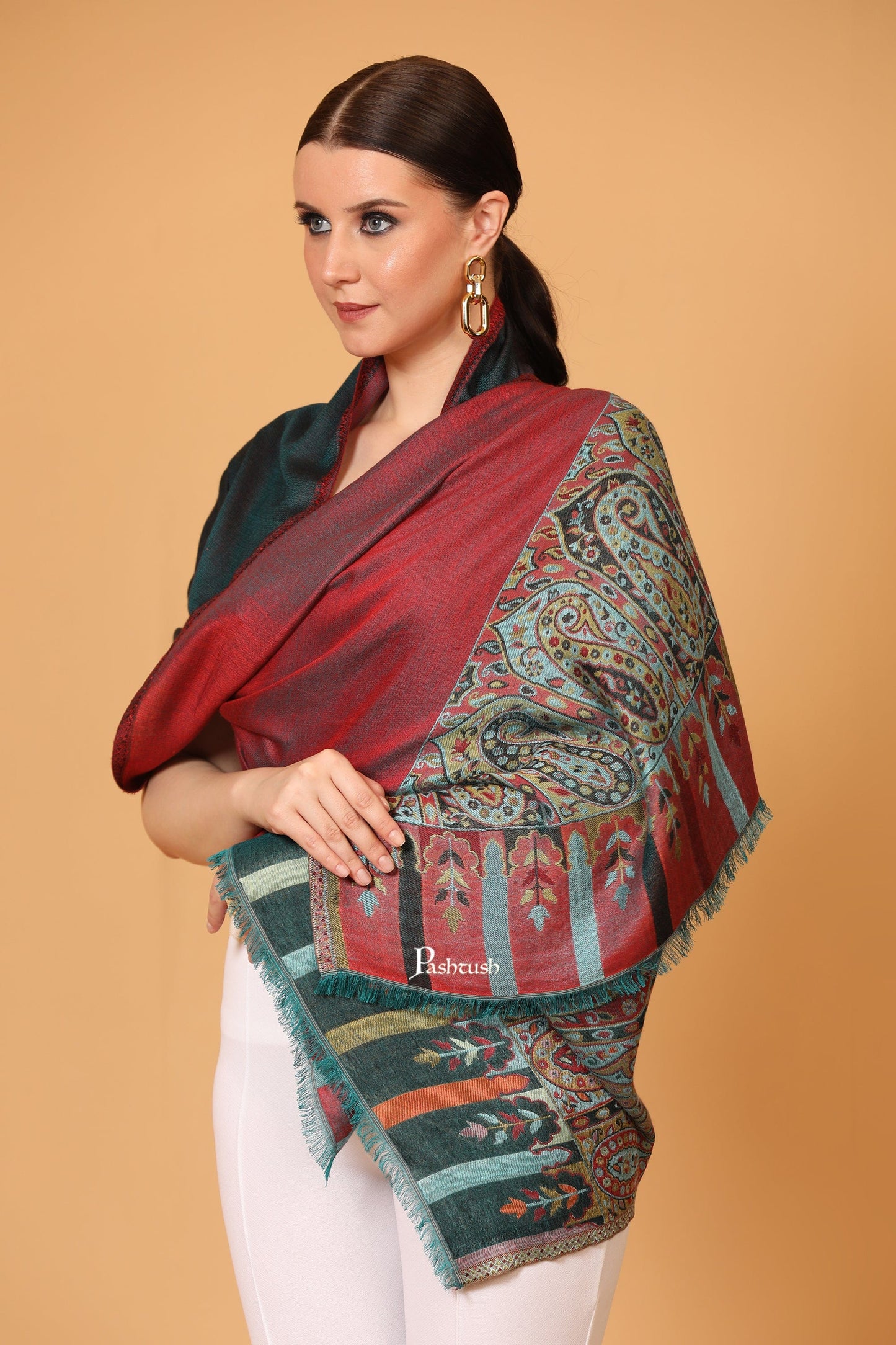 Pashtush India Womens Stoles and Scarves Scarf Pashtush womens Bamboo stole, Reversible Ethnic Weave Palla design, Multicolour