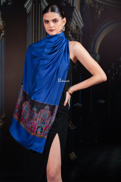 Pashtush India womens scarf and Stoles Pashtush Womens Bamboo Stole, Royal Darbar Palla, Lapiz Blue