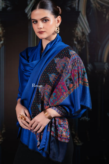 Pashtush India womens scarf and Stoles Pashtush Womens Bamboo Stole, Royal Darbar Palla, Lapiz Blue