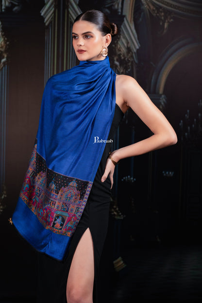 Pashtush India womens scarf and Stoles Pashtush Womens Bamboo Stole, Royal Darbar Palla, Lapiz Blue