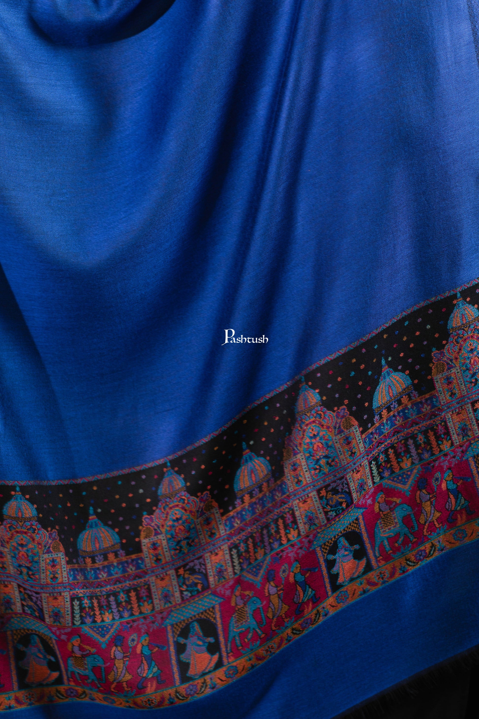 Pashtush India womens scarf and Stoles Pashtush Womens Bamboo Stole, Royal Darbar Palla, Lapiz Blue