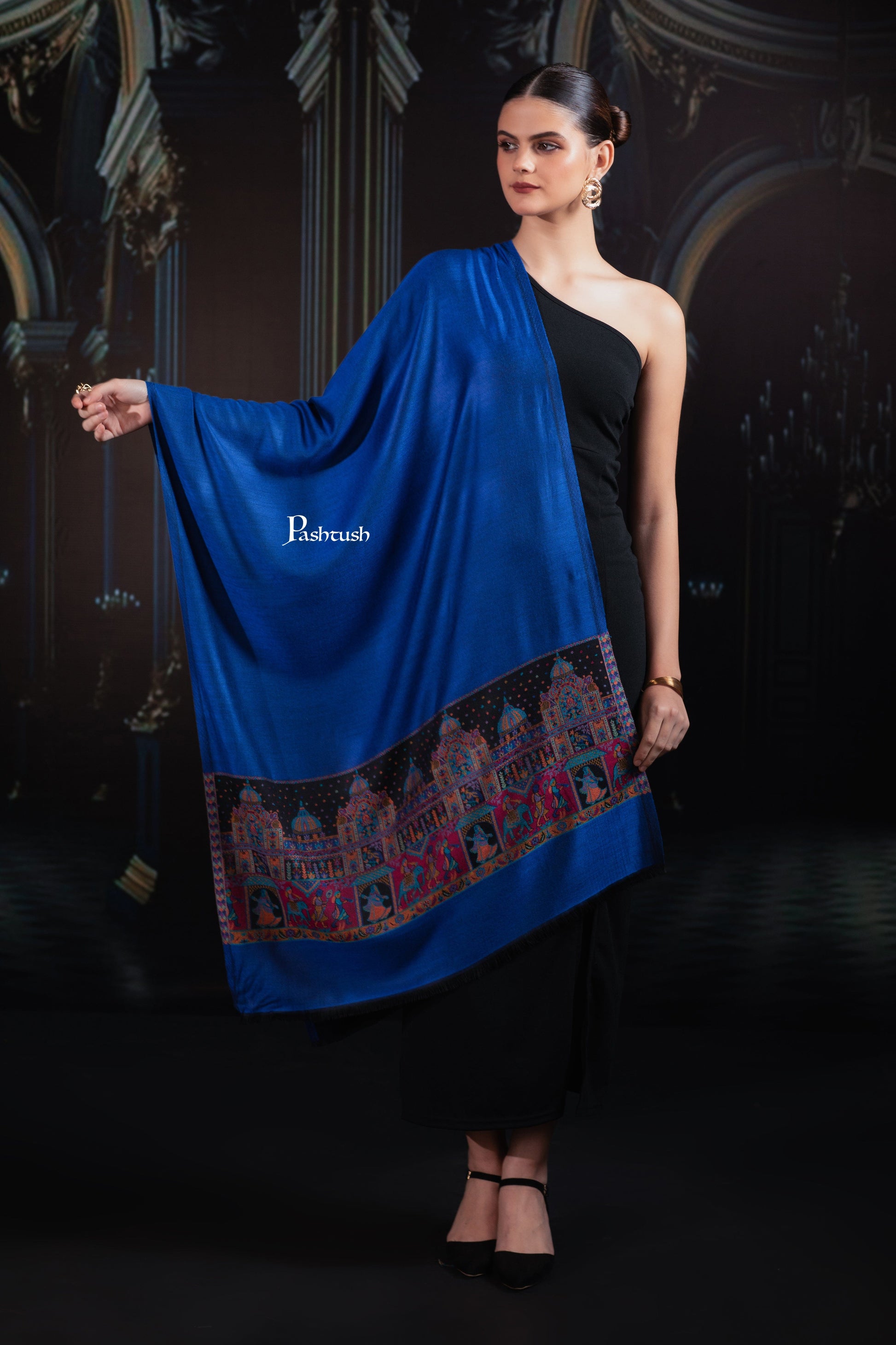 Pashtush India womens scarf and Stoles Pashtush Womens Bamboo Stole, Royal Darbar Palla, Lapiz Blue