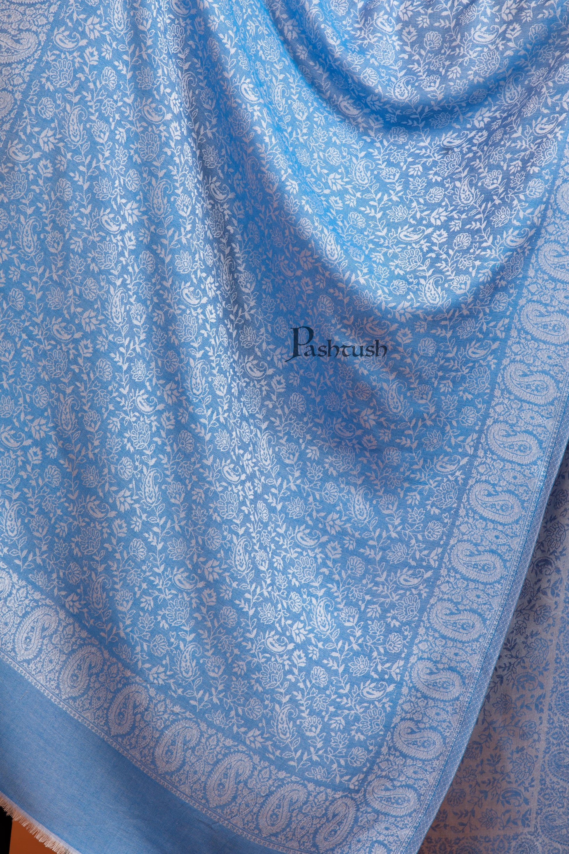 Pashtush India Womens Stoles and Scarves Scarf Pashtush Womens Bamboo Stole, Self Paisley Weave Reversible, Blue