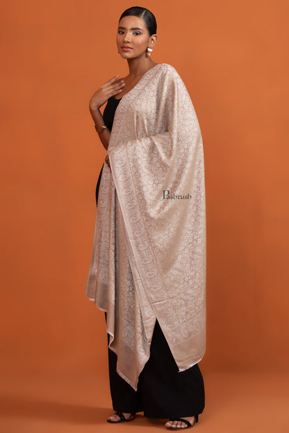Pashtush India Womens Stoles and Scarves Scarf Pashtush Womens Bamboo Stole, Self Paisley Weave Reversible, Taupe