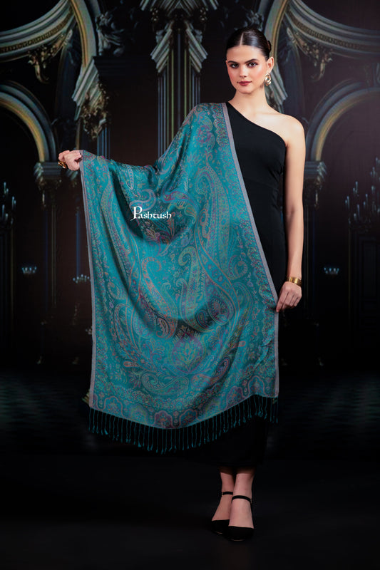 Pashtush India womens scarf and Stoles Pashtush Womens Bamboo Stole, Silky Soft, Woven Paisley Design, Arabic Sea Blue