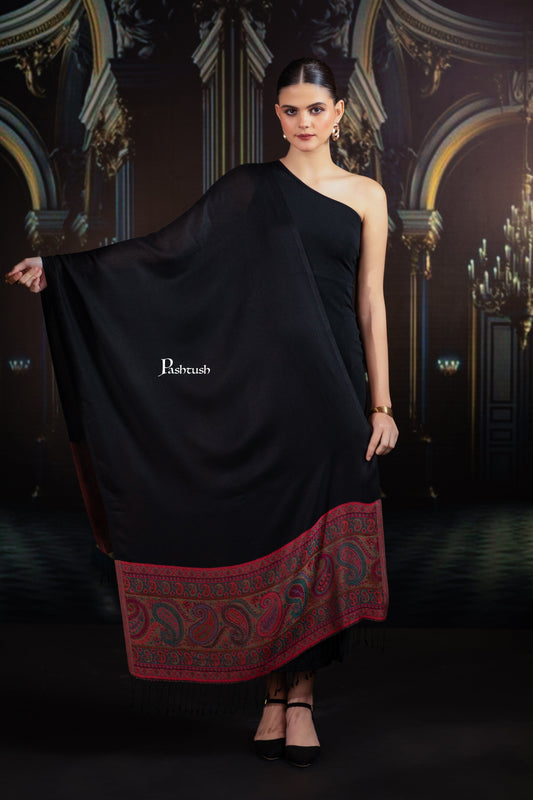 Pashtush India womens scarf and Stoles Pashtush Womens Bamboo Stole, Silky Soft, Woven Paisley Design, Black