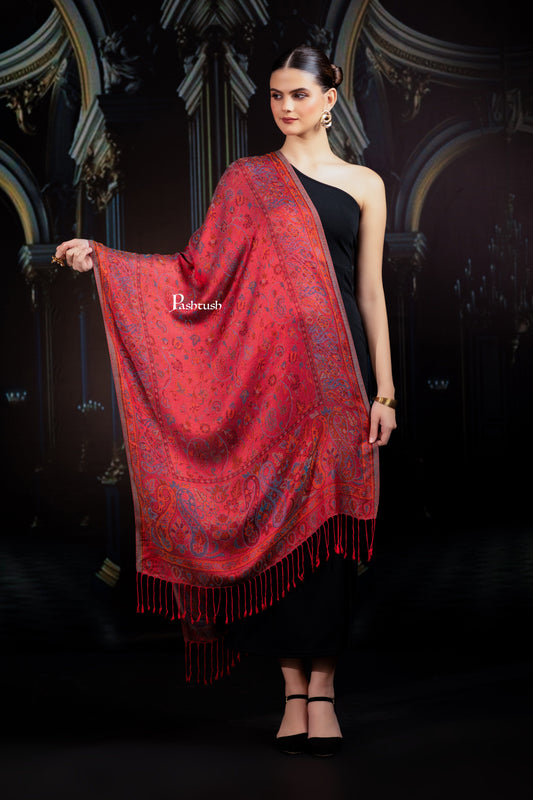 Pashtush India womens scarf and Stoles Pashtush Womens Bamboo Stole, Silky Soft, Woven Paisley Design, Serene Red