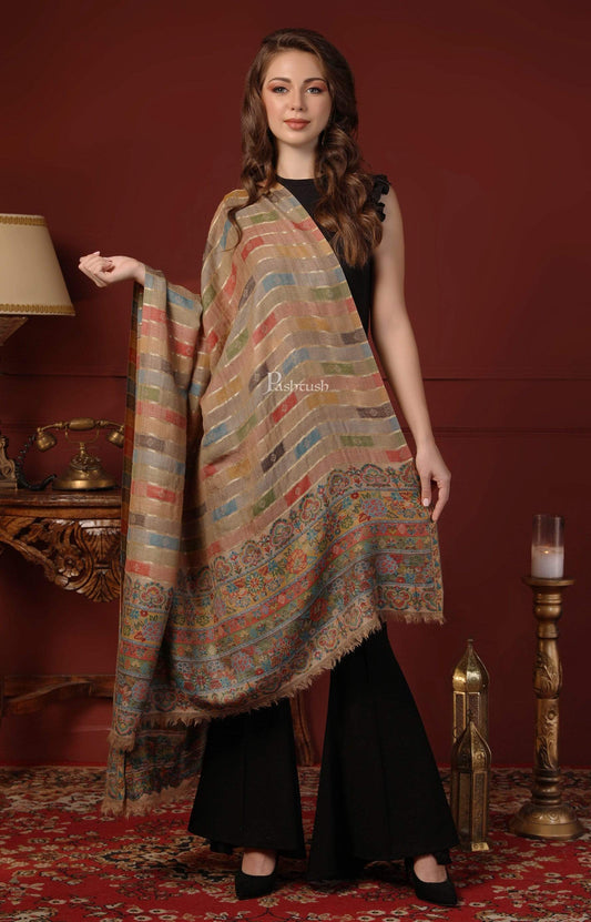 Pashtush India 100x200 Pashtush Womens Beige Pure Wool Woven Design Kaani Shawl beige