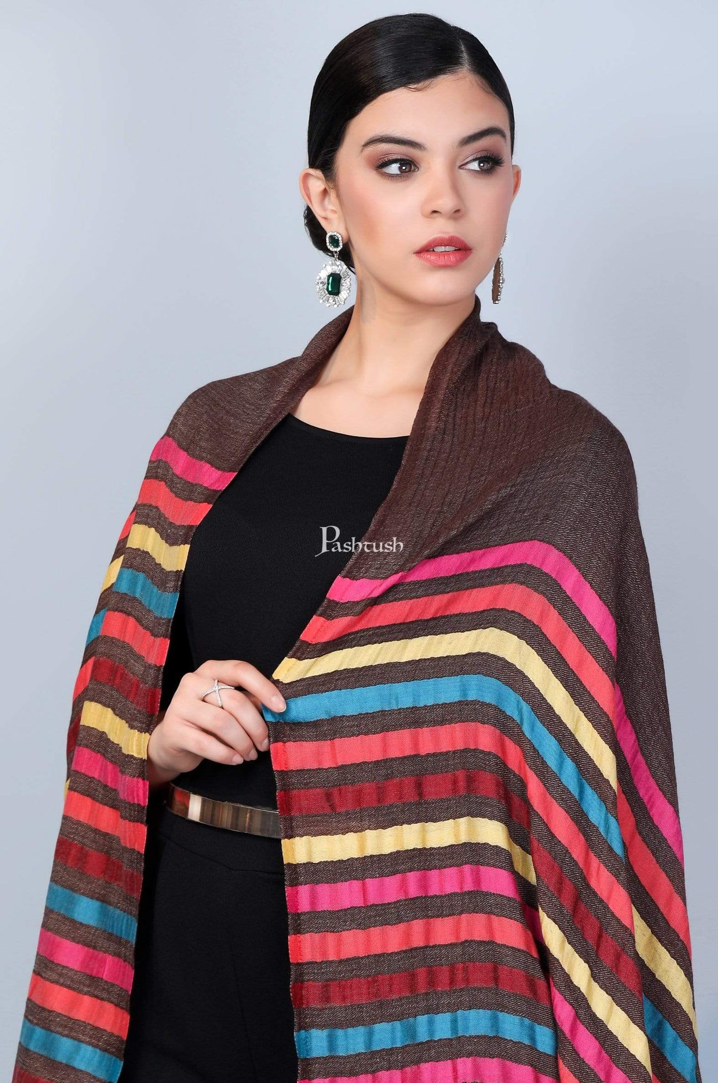 Pashtush Store Stole Pashtush Womens Cashmere and Wool Blended Scarf, with Fluro-Neon Stripes