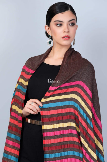 Pashtush Store Stole Pashtush Womens Cashmere and Wool Blended Scarf, with Fluro-Neon Stripes