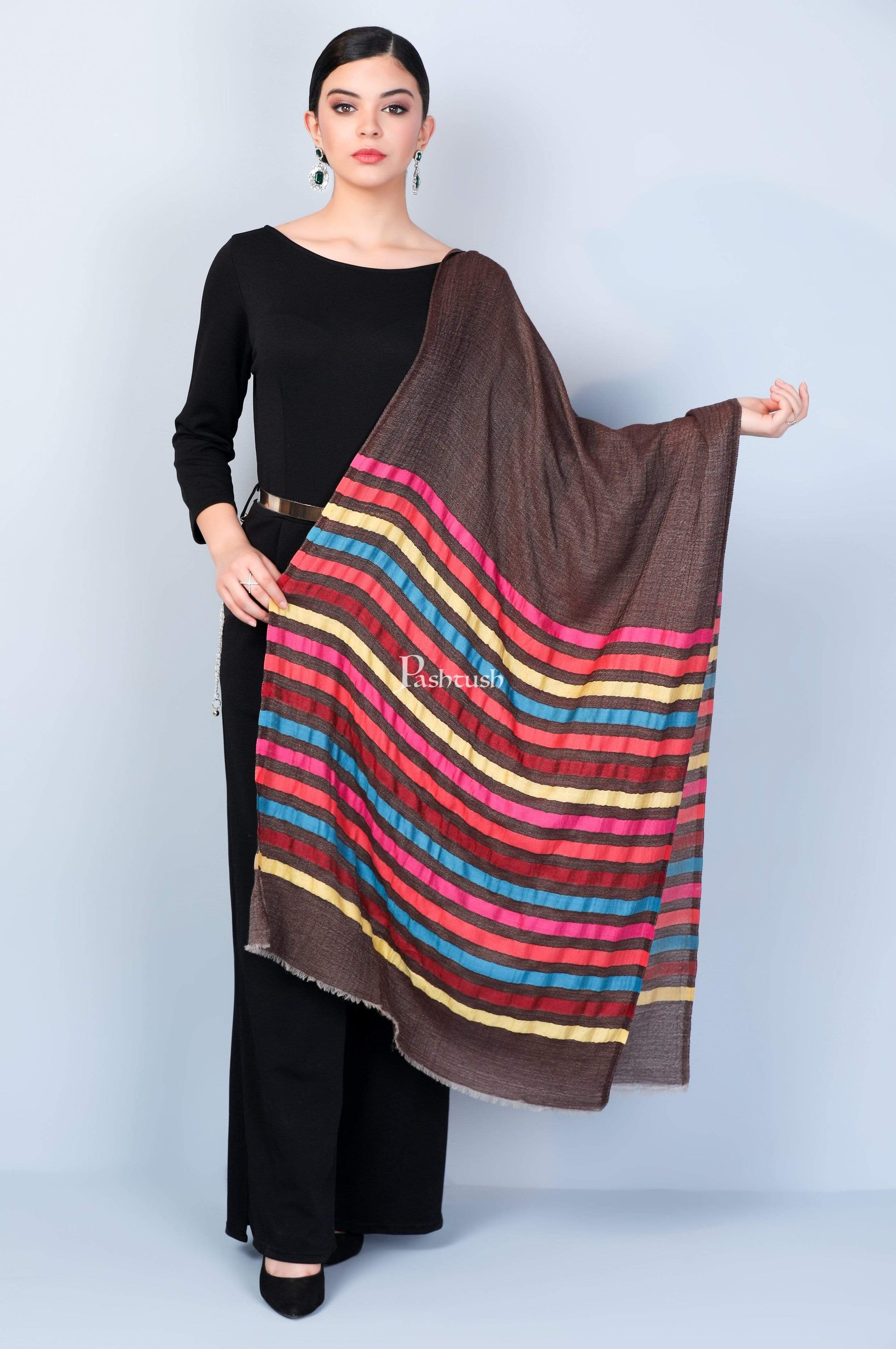 Pashtush Store Stole Pashtush Womens Cashmere and Wool Blended Scarf, with Fluro-Neon Stripes