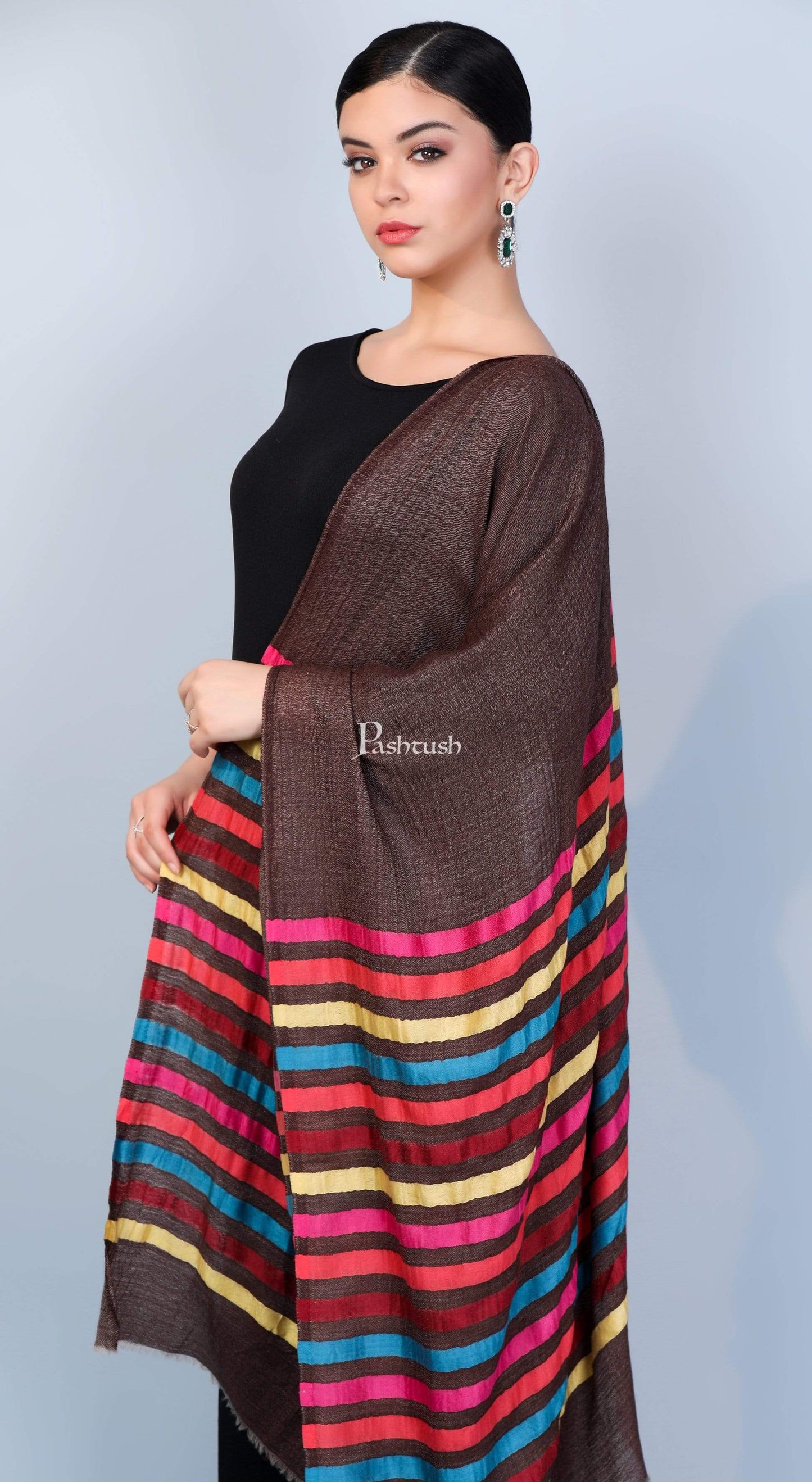 Pashtush Store Stole Pashtush Womens Cashmere and Wool Blended Scarf, with Fluro-Neon Stripes