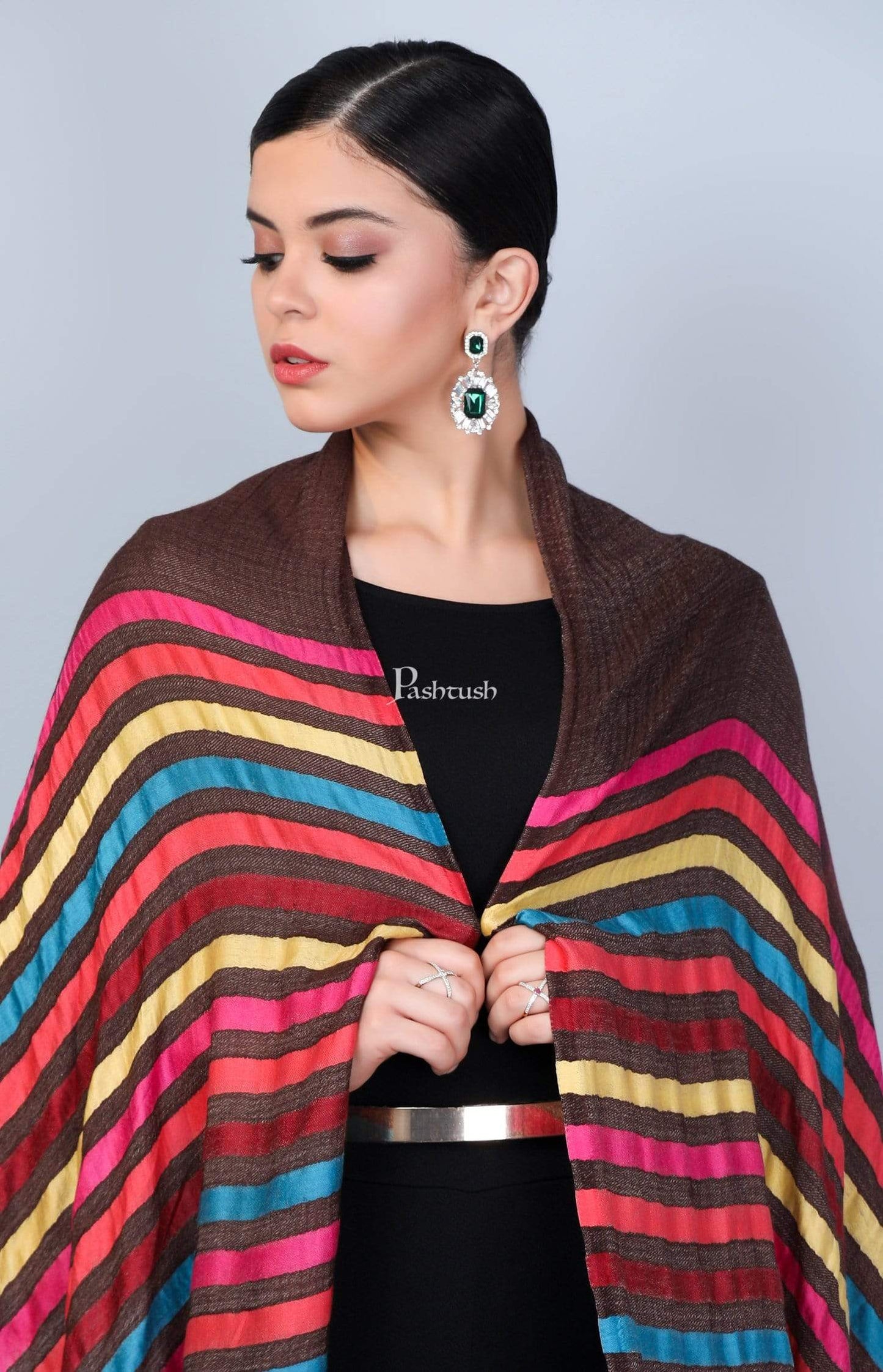 Pashtush Store Stole Pashtush Womens Cashmere and Wool Blended Scarf, with Fluro-Neon Stripes