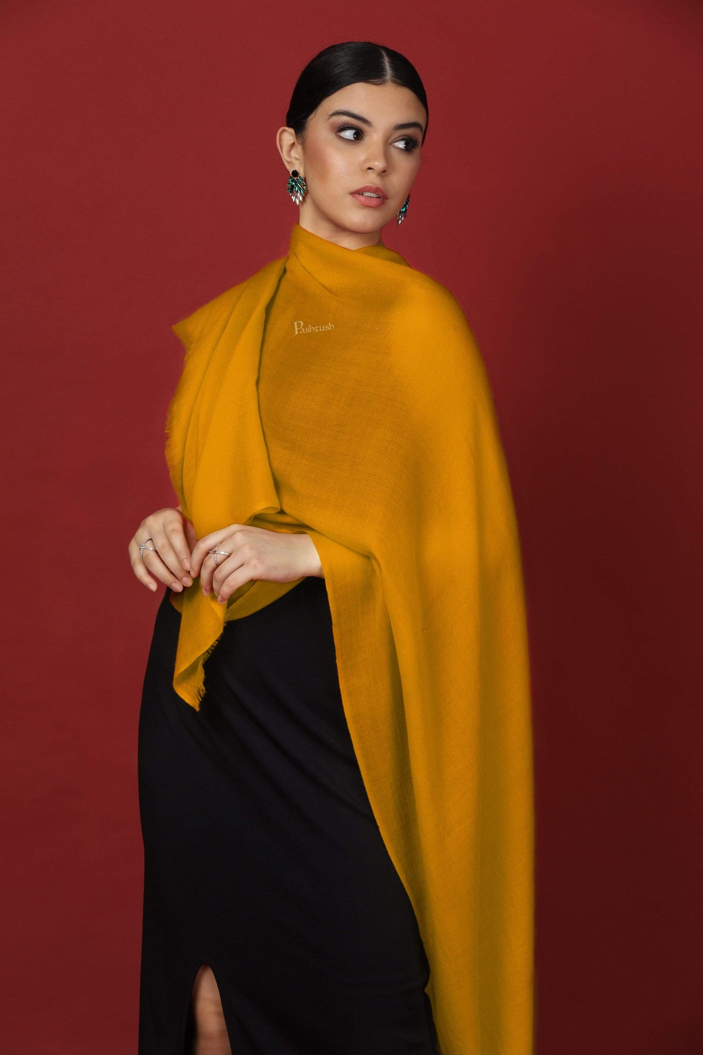 Pashtush Shawl Store Stole Pashtush Womens Cashmere Pashmina Scarf, Diamond Weave, Dandelion