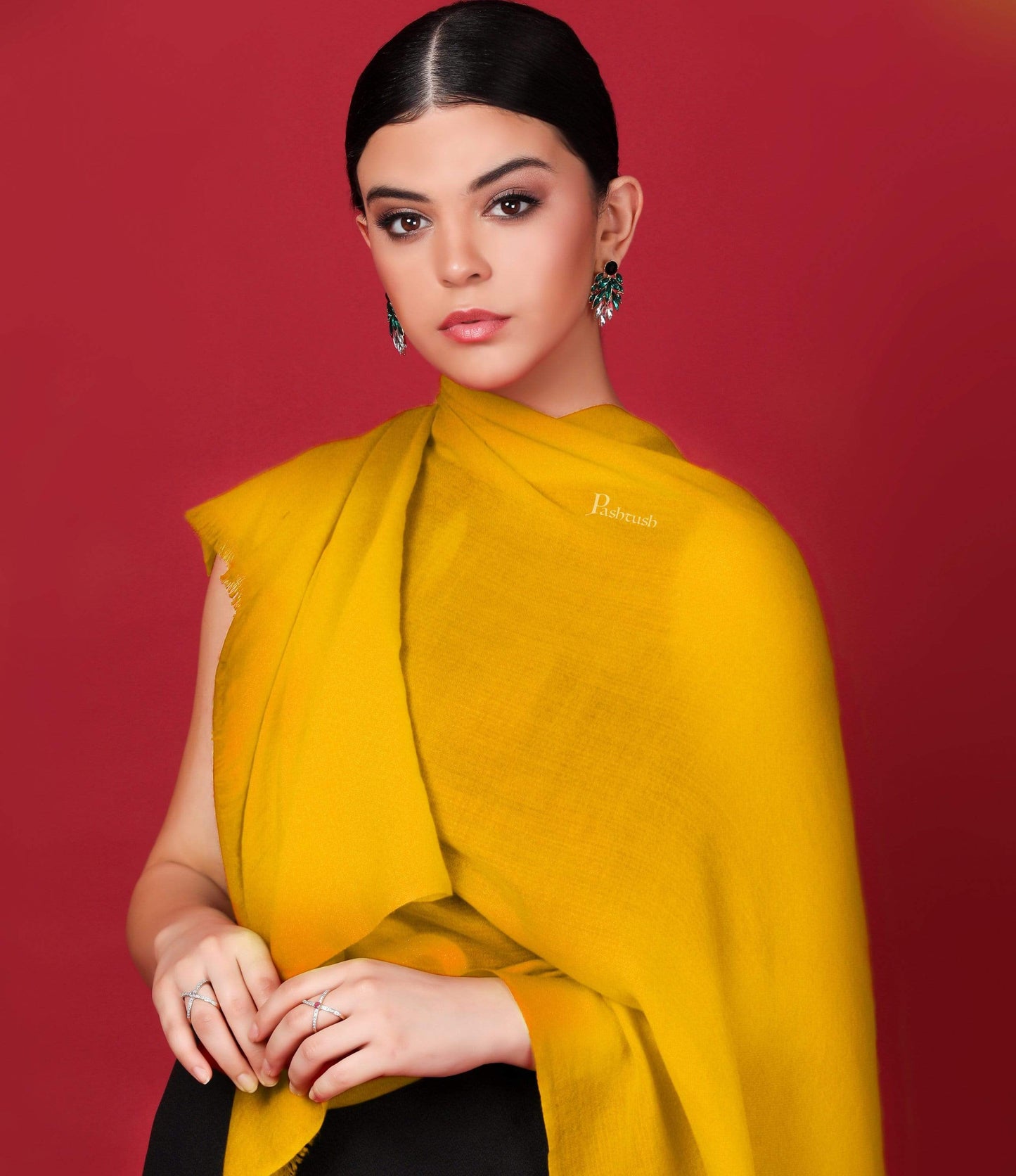 Pashtush Shawl Store Stole Pashtush Womens Cashmere Pashmina Scarf, Diamond Weave, Dandelion