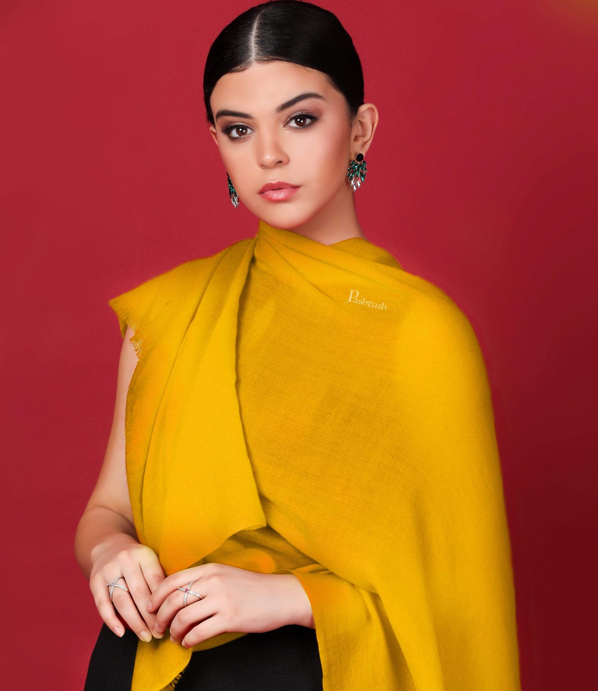 Pashtush Shawl Store Stole Pashtush Womens Cashmere Pashmina Scarf, Diamond Weave, Dandelion