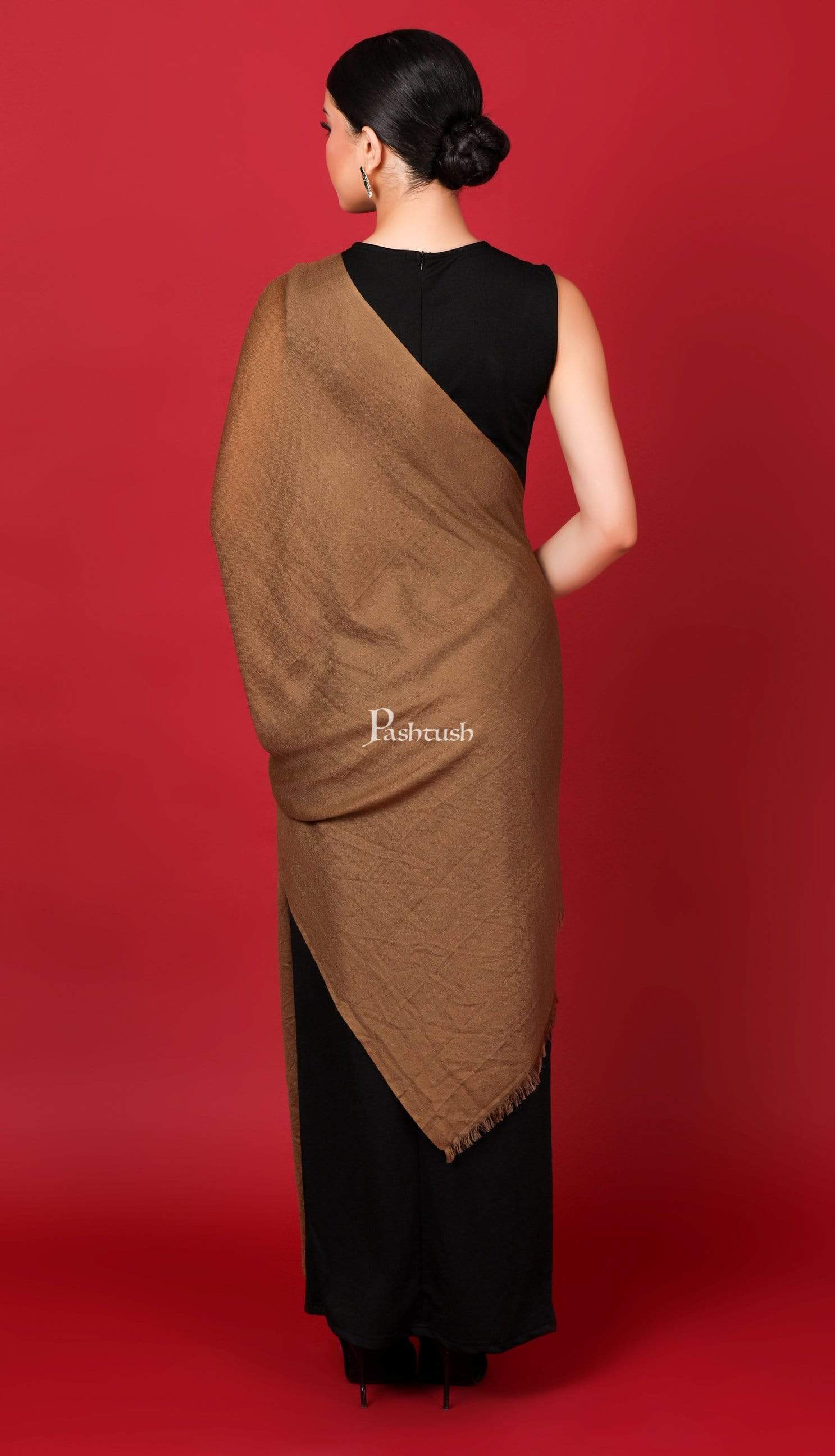 Pashtush Shawl Store Stole Pashtush Womens Cashmere Pashmina Scarf, Diamond Weave, Earthy Tan